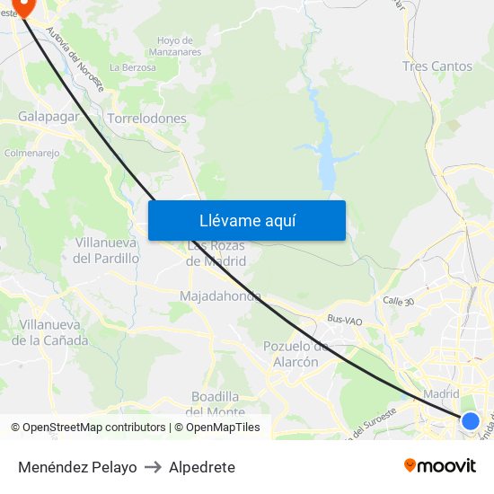 Menéndez Pelayo to Alpedrete map
