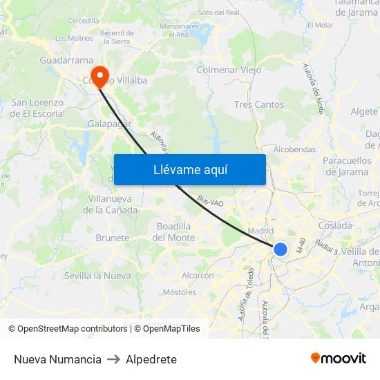 Nueva Numancia to Alpedrete map