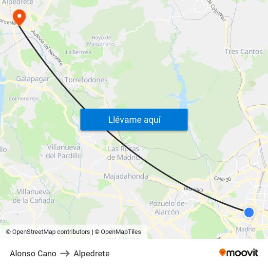 Alonso Cano to Alpedrete map