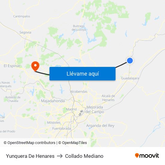 Yunquera De Henares to Collado Mediano map