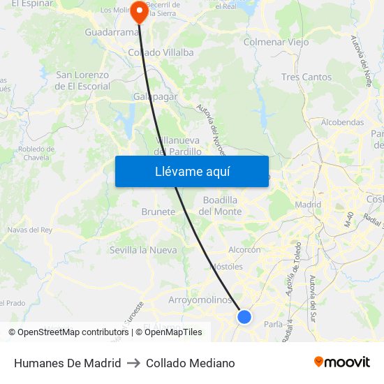 Humanes De Madrid to Collado Mediano map