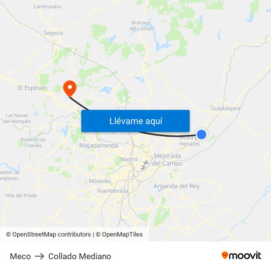 Meco to Collado Mediano map