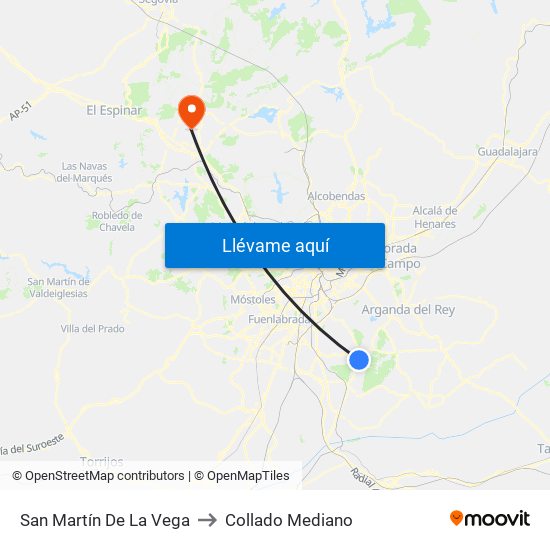 San Martín De La Vega to Collado Mediano map