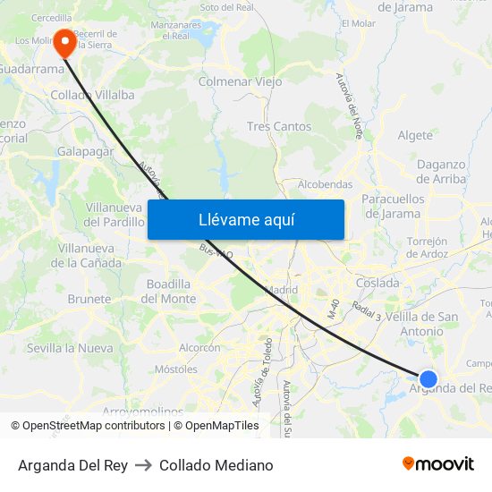 Arganda Del Rey to Collado Mediano map