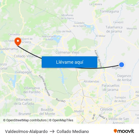Valdeolmos-Alalpardo to Collado Mediano map