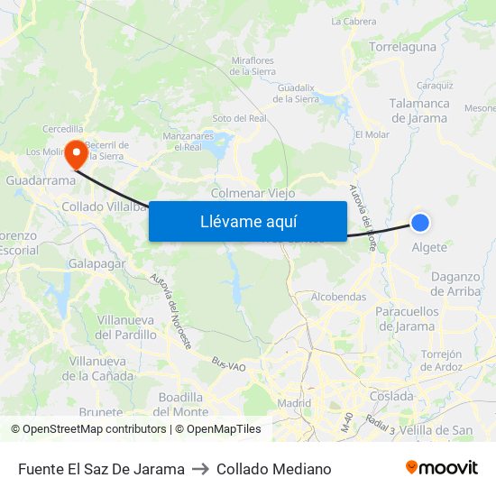 Fuente El Saz De Jarama to Collado Mediano map