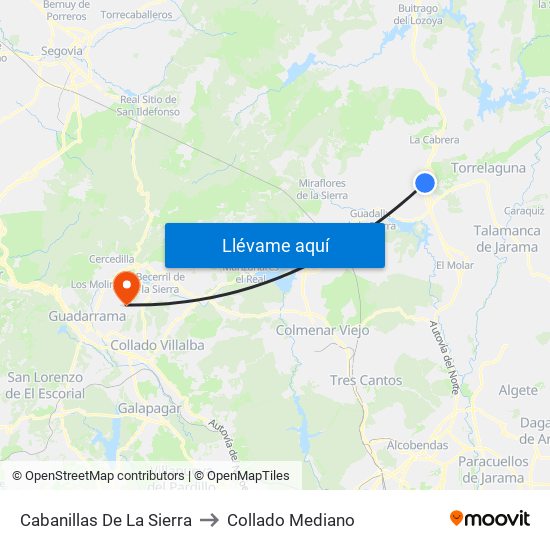 Cabanillas De La Sierra to Collado Mediano map