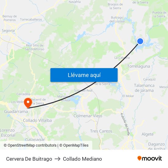 Cervera De Buitrago to Collado Mediano map