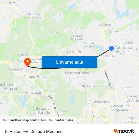 El Vellón to Collado Mediano map