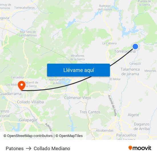Patones to Collado Mediano map