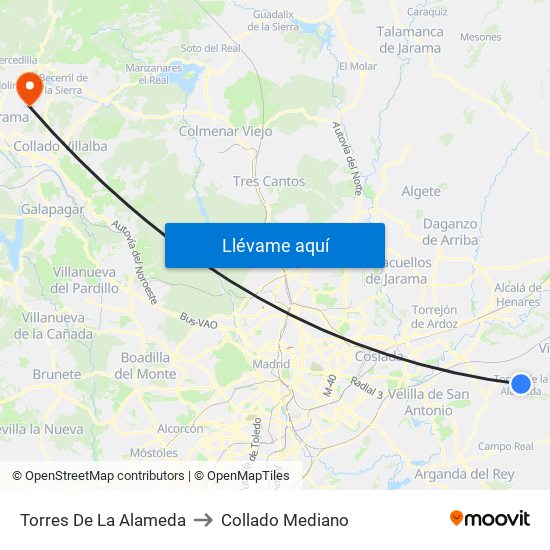 Torres De La Alameda to Collado Mediano map