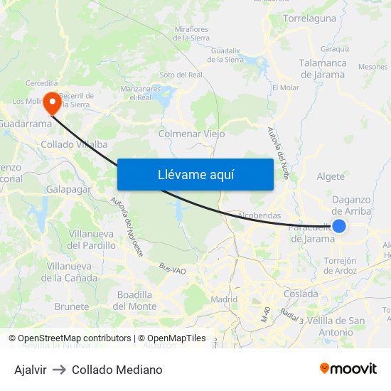 Ajalvir to Collado Mediano map