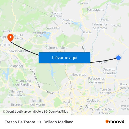 Fresno De Torote to Collado Mediano map