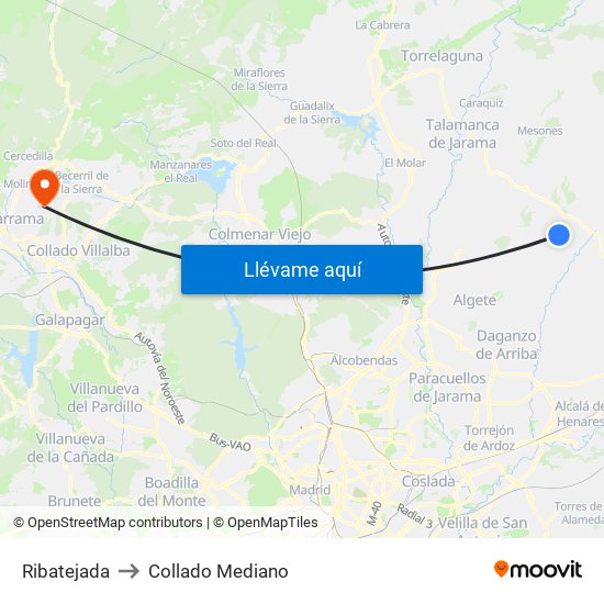 Ribatejada to Collado Mediano map
