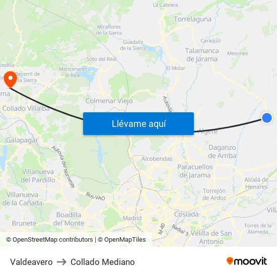 Valdeavero to Collado Mediano map