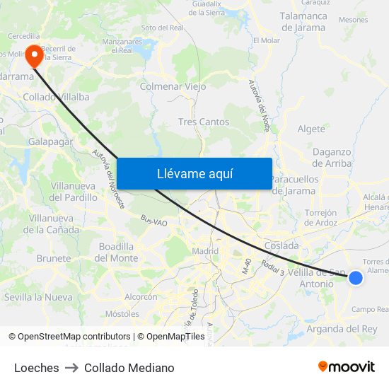 Loeches to Collado Mediano map