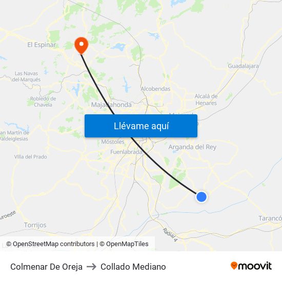 Colmenar De Oreja to Collado Mediano map