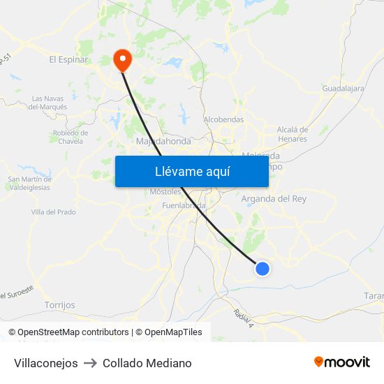 Villaconejos to Collado Mediano map