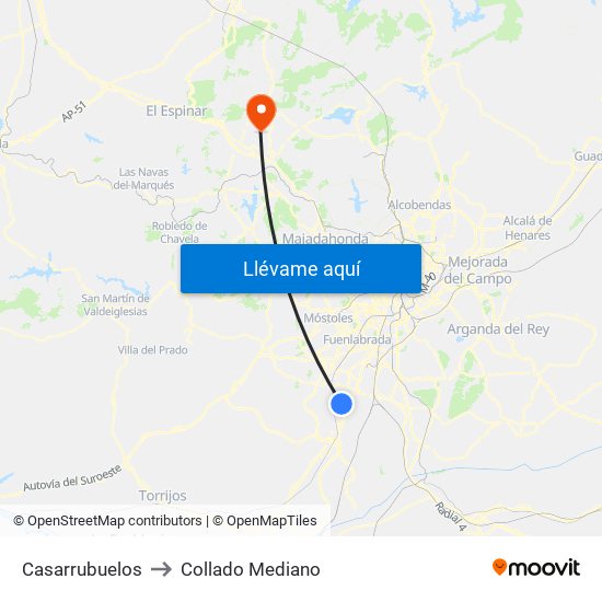 Casarrubuelos to Collado Mediano map