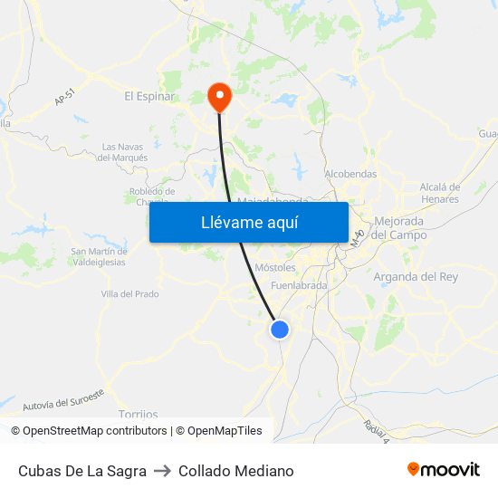Cubas De La Sagra to Collado Mediano map