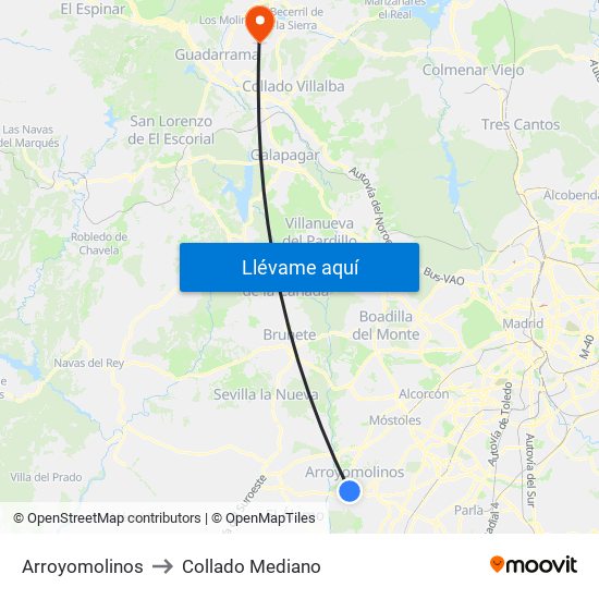 Arroyomolinos to Collado Mediano map