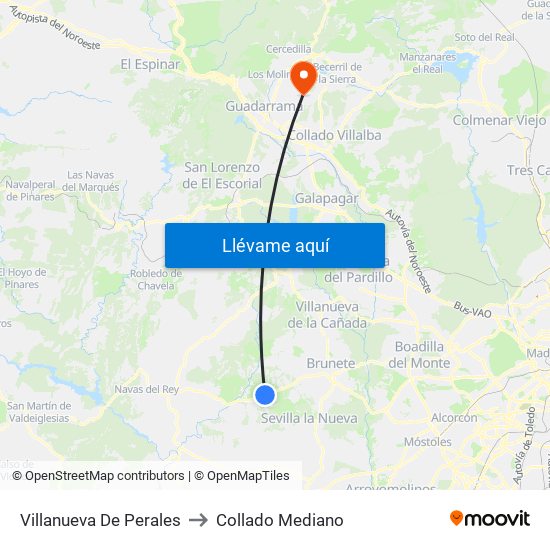 Villanueva De Perales to Collado Mediano map