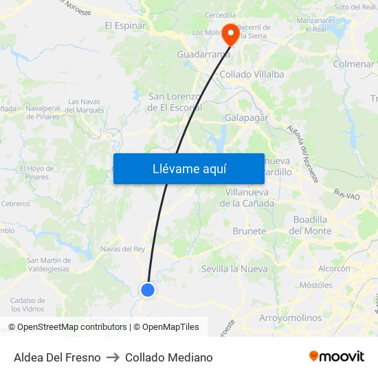 Aldea Del Fresno to Collado Mediano map