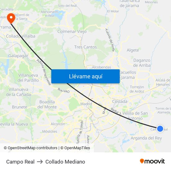 Campo Real to Collado Mediano map