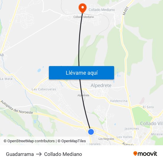 Guadarrama to Collado Mediano map