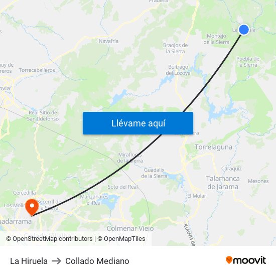 La Hiruela to Collado Mediano map