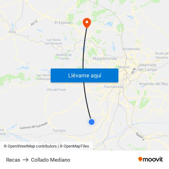 Recas to Collado Mediano map