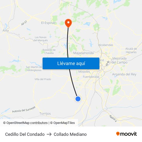 Cedillo Del Condado to Collado Mediano map