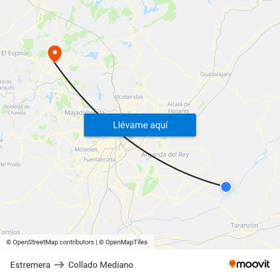 Estremera to Collado Mediano map