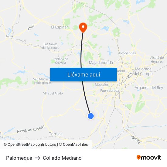 Palomeque to Collado Mediano map