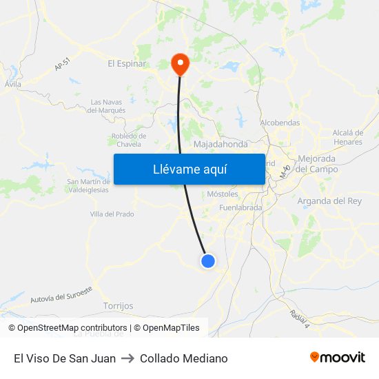El Viso De San Juan to Collado Mediano map