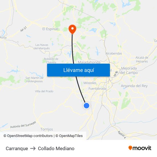 Carranque to Collado Mediano map