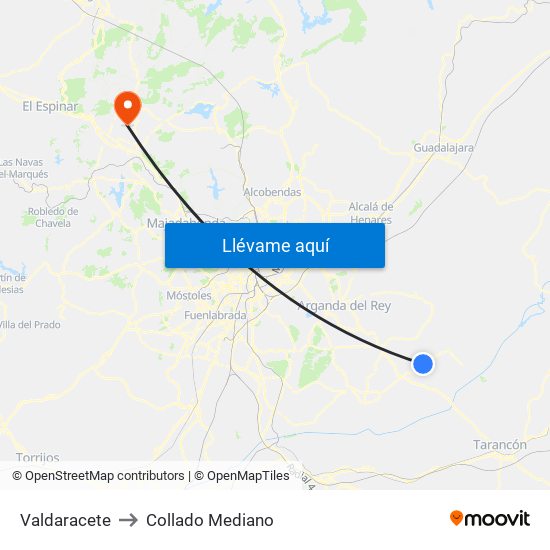 Valdaracete to Collado Mediano map