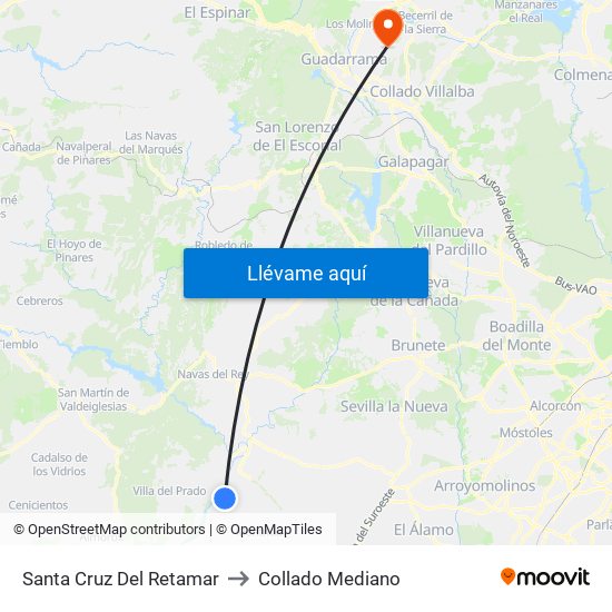 Santa Cruz Del Retamar to Collado Mediano map