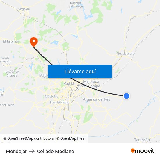 Mondéjar to Collado Mediano map