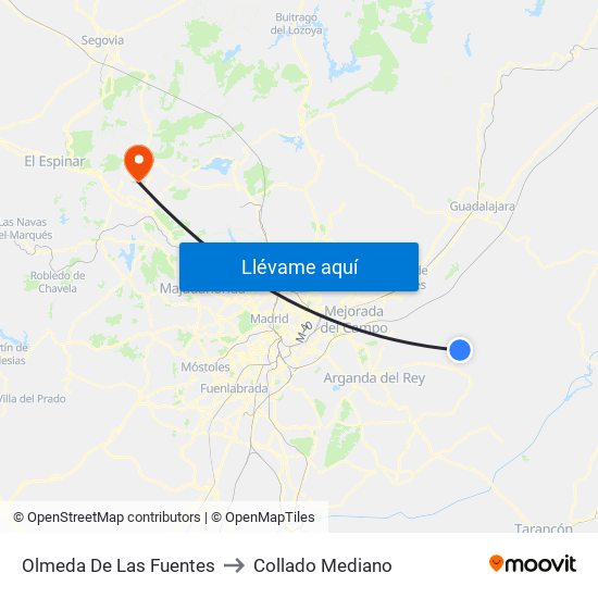Olmeda De Las Fuentes to Collado Mediano map