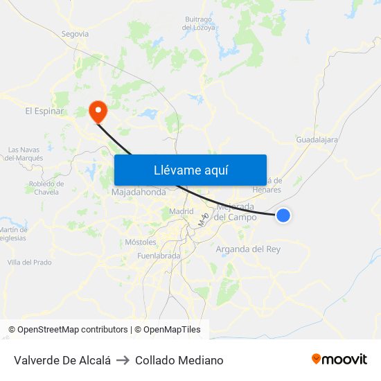 Valverde De Alcalá to Collado Mediano map