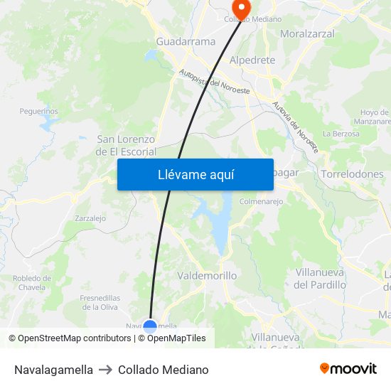 Navalagamella to Collado Mediano map