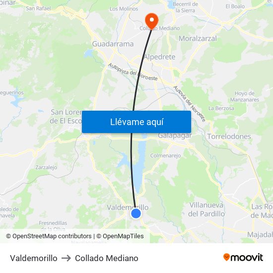 Valdemorillo to Collado Mediano map