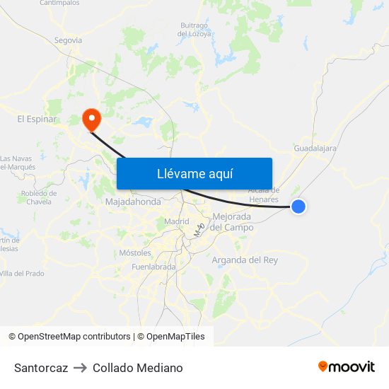 Santorcaz to Collado Mediano map