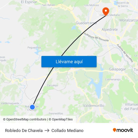 Robledo De Chavela to Collado Mediano map