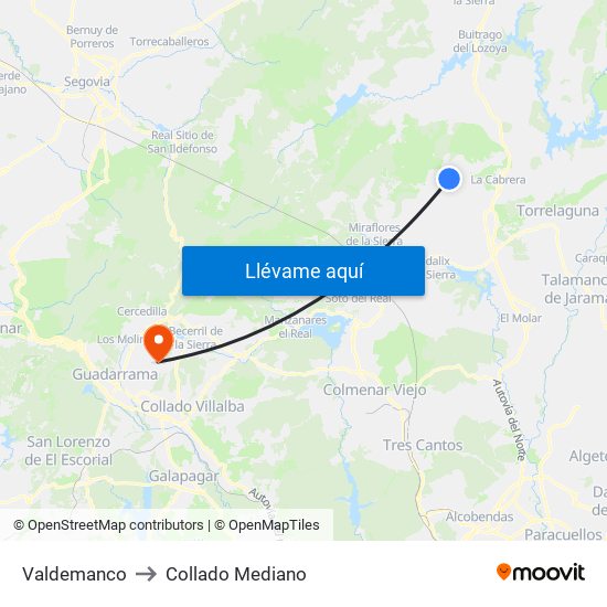 Valdemanco to Collado Mediano map