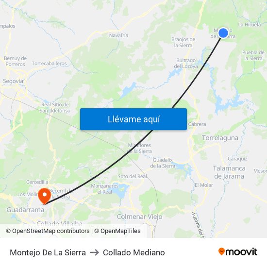 Montejo De La Sierra to Collado Mediano map