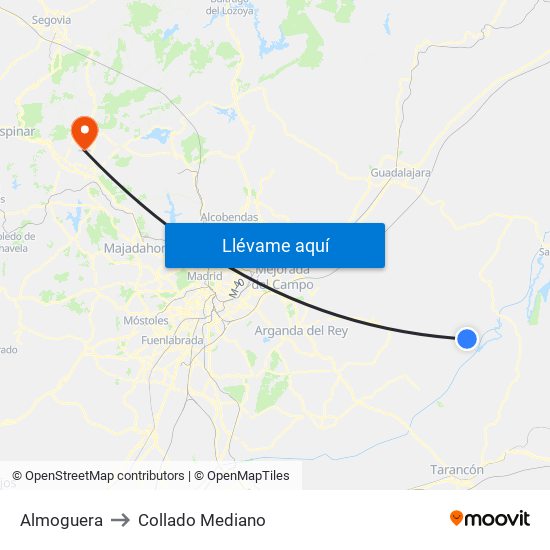 Almoguera to Collado Mediano map