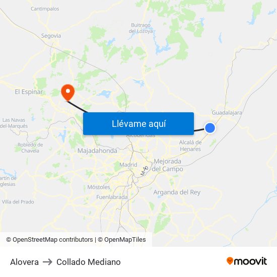 Alovera to Collado Mediano map