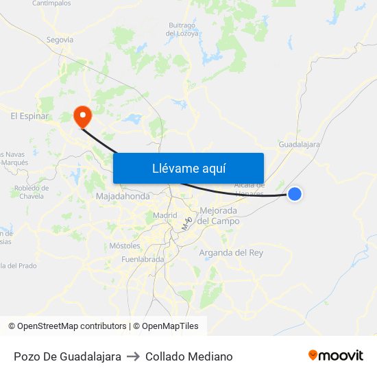 Pozo De Guadalajara to Collado Mediano map